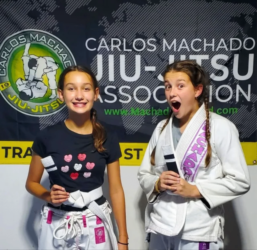 Students training on the mats
